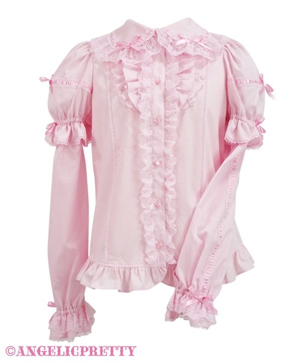 リリカルバニーレース お袖留め ピンク Lyrical Bunny Lace Ladder Ribbon Sleeve Blouse by Angelic Pretty