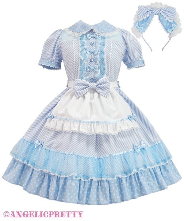 Stripe Girly Cafe OP Set by Angelic Pretty