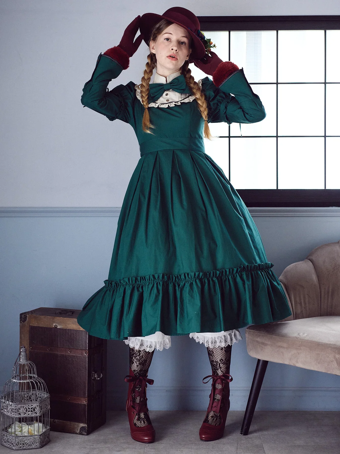 ★サマーセール★エリザベス女王 エメラルドの豪華ロングトレーンドールドレス Verdure Mallory Long OP by Victorian Maiden