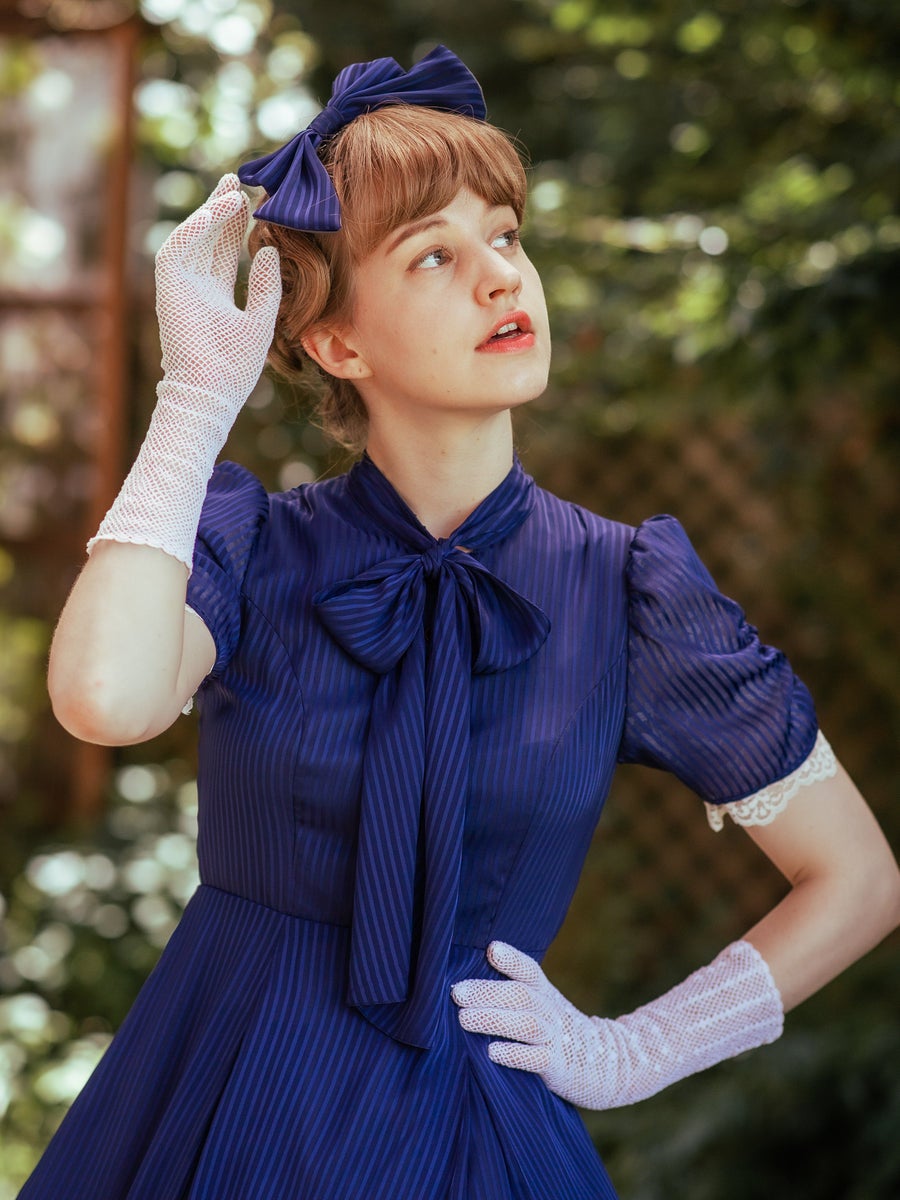 Sheer Stripe Ribbon Tie Dress (2022) by Victorian Maiden