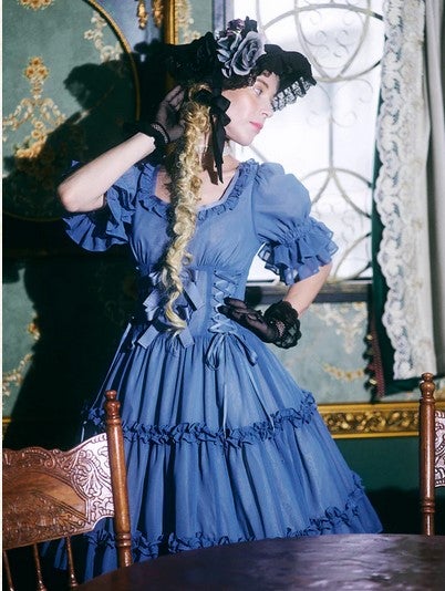 【新品/未着用】Victorian maiden ロングドレス（ブルージュ） Lace-up Doll Half Sleeve OP by Victorian Maiden