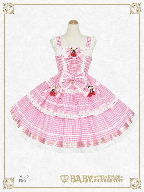 い*ご様 ゆらゆらいちごのHappy Berry Present ギンガム イエ Swinging Strawberry's Happy Berry Present Gingham JSK by Baby, the