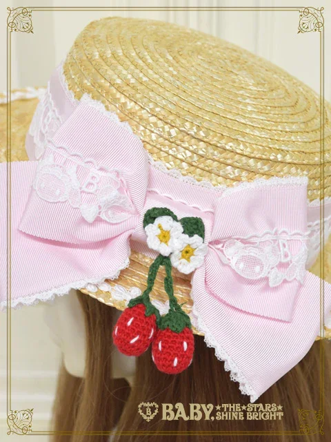 くみゃちゃんとゆらゆらいちごのカンカン帽 ピンク Kumya Swinging Strawberry Boater Hat by Baby, the Stars Shine Bright
