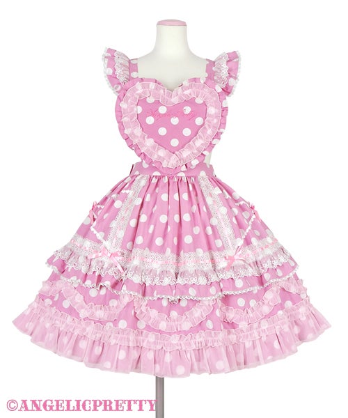 Angelic Pretty Heart胸あて付スカート ピンク Heart Bib Skirt (Dots) by Angelic Pretty