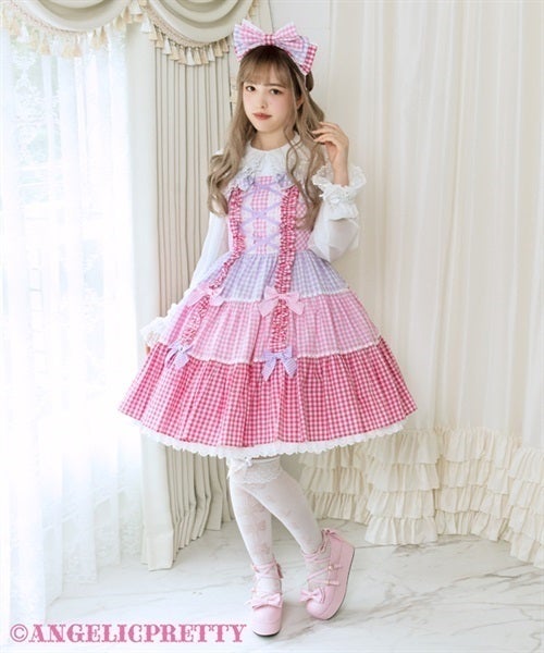 ギンガム配色肩リボンJSK Gingham Color Scheme Shoulder Ribbon JSK (2024) by Angelic Pretty