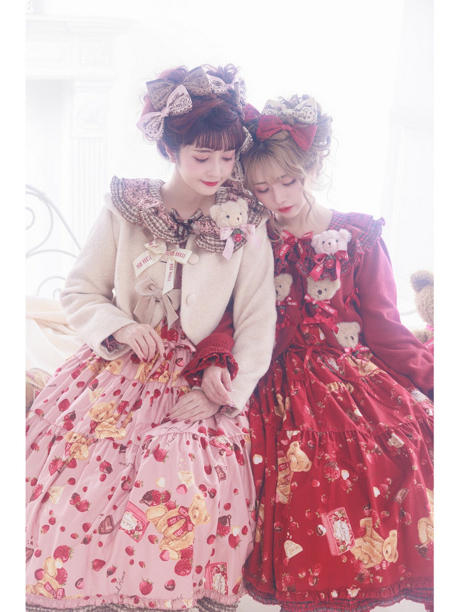 PINK HOUSE×Misako Aoki] Strawberry Choco Bear Print Midi OP by