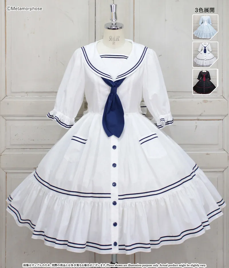 メタモルフォーゼ ベルト付風セーラータックOP セーラー ワンピース Embroidered Sailor OP by Metamorphose Temps de Fille