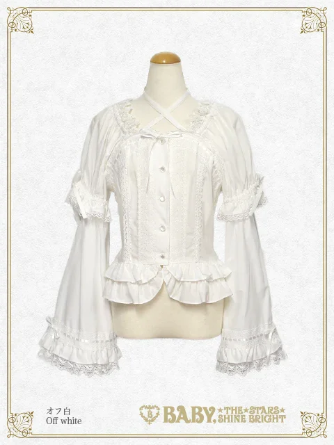 ベイビーザスターズシャインブライト 姫袖ブラウス 袖取り外し可 黒 懐古 Princess Sleeve Back Shirring Blouse (2025) by Baby, the Stars