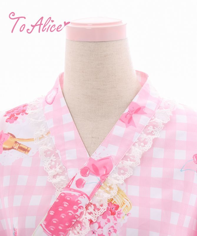 ToAlice C2167 Strawberry Gingham Check Yukata Set by Chinese Indie
