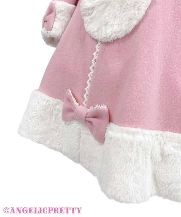 Angelic Pretty ラブリィポンポンファーケープ 白×ピンク Lovely Bunny Coat by Angelic Pretty