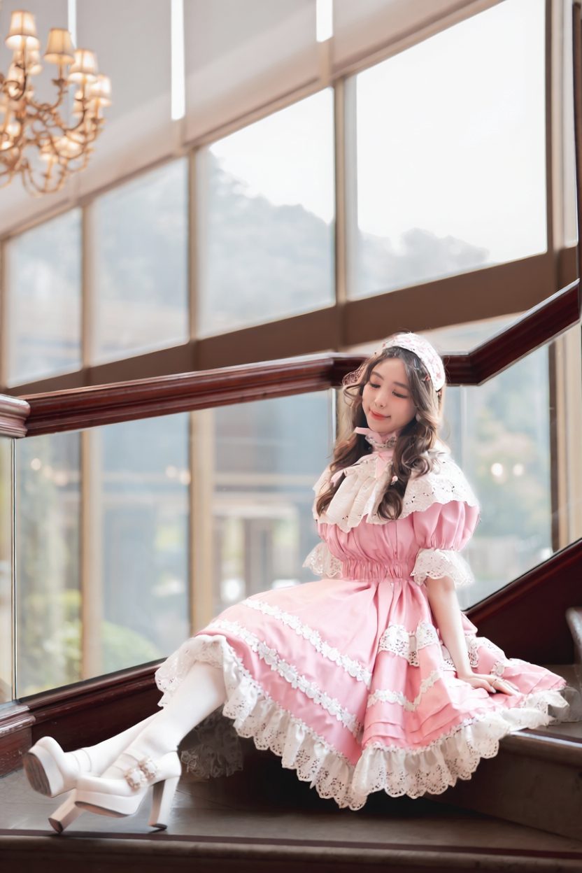 韓国ロリッタブランドBaroque Rose bouquet ピンクセット Baroque ~ Rose Bouquet Full Shirring OP by Indie Brand