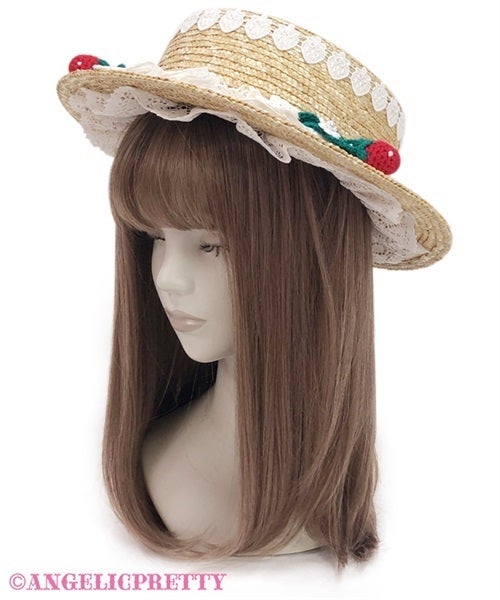 ※難あり　Angelic Pretty　麦わらハット　アカ　いちご編みぐるみ Dress-up Berry Knitted Straw Hat by Angelic Pretty