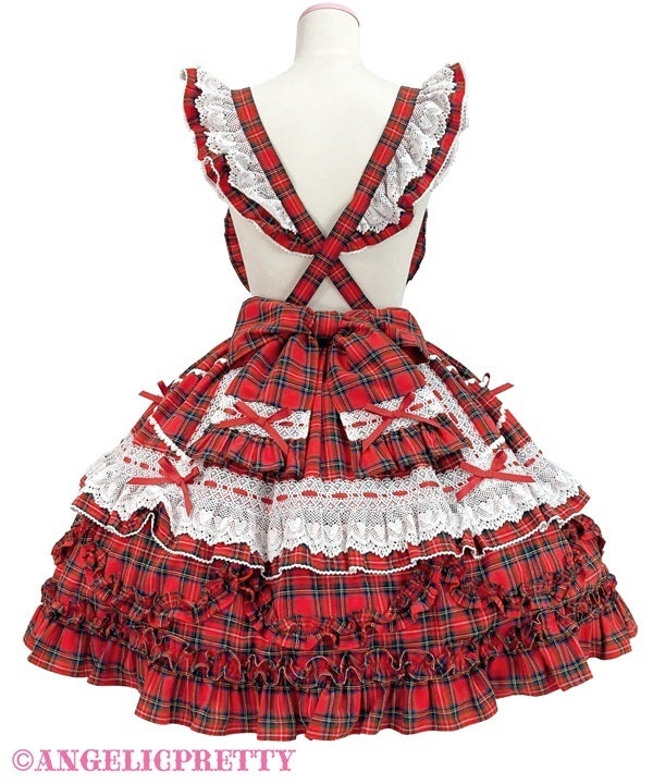 Heart Bib Skirt (Tartan) by Angelic Pretty