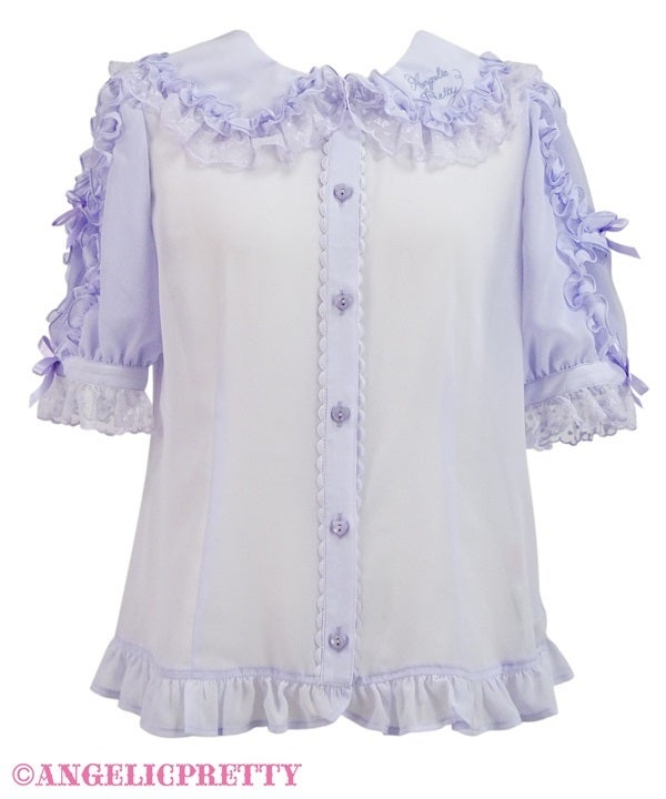 Collar Logo Embroidery Sleeve Frill Blouse (2024) by Angelic Pretty
