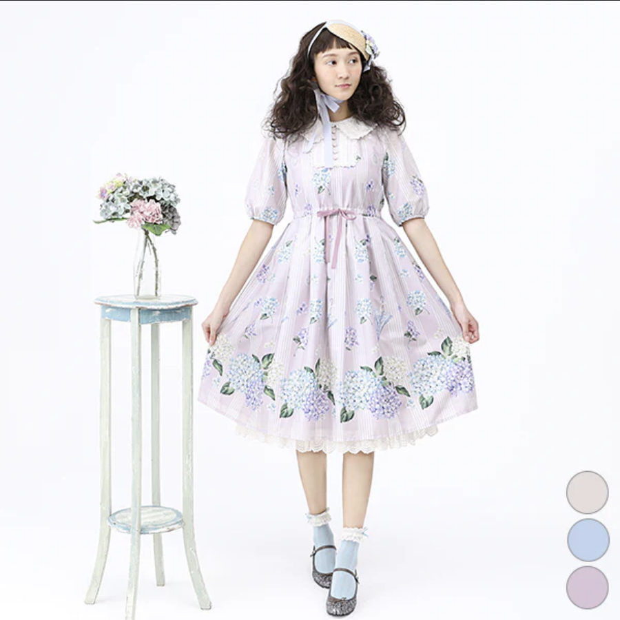 メロディバスケット　紫陽花のピューリタンカラーワンピース　ラベンダー Hydrangea Puritan Collar OP by Melody BasKet