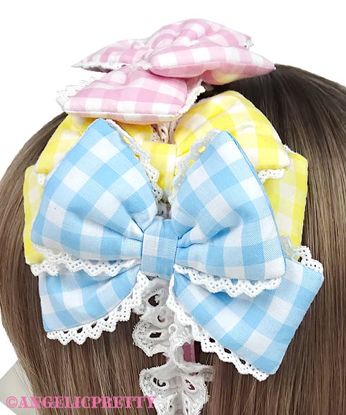 Gingham Color Puffy Ribbon Head Bow by Angelic Pretty