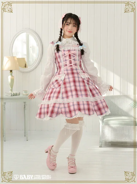 Scalloped Tartan Check JSK + Ribbon Comb Set (2024) by Baby, the