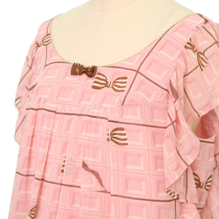 Chocolate and Ribbon Print Sleeveless OP by Emily Temple Cute