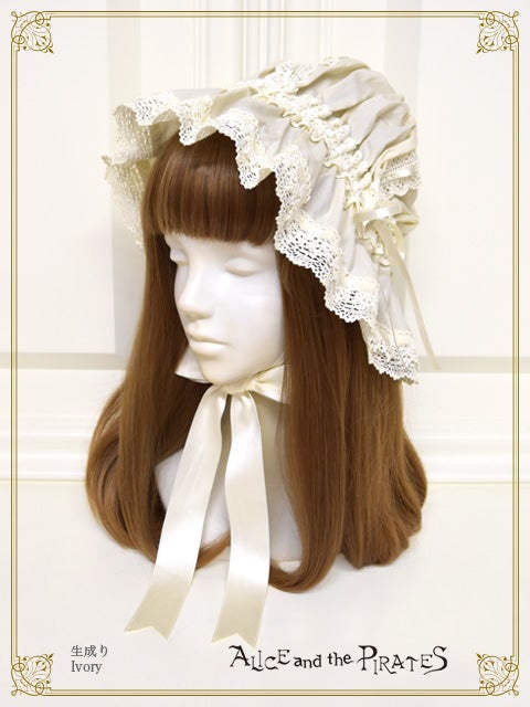 アリスアンドザパイレーツ　クラシカルメイドキャップ生成り×茶リボン Frill Maid Cap (2021) by Alice and the Pirates