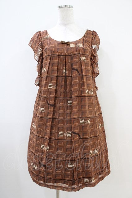 Chocolate and Ribbon Print Sleeveless OP by Emily Temple Cute