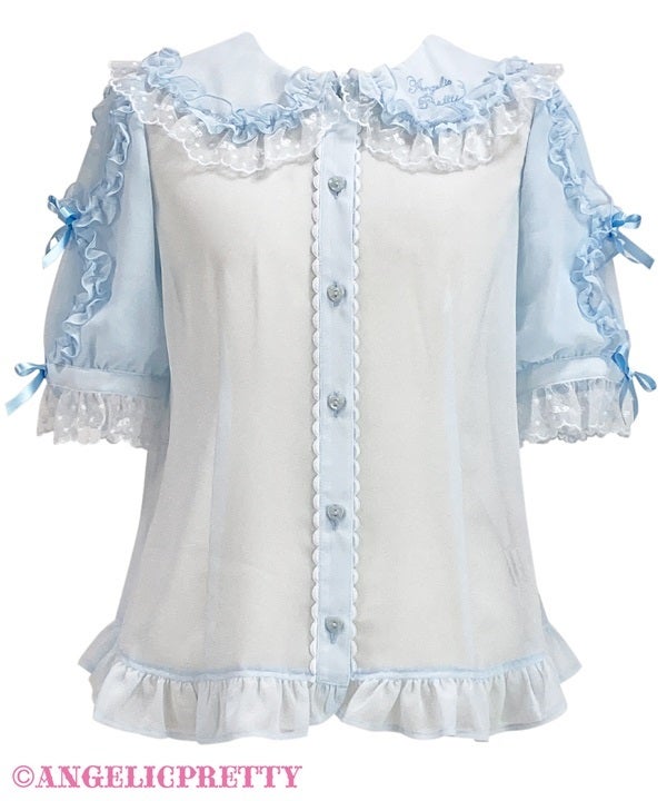 Collar Logo Embroidery Sleeve Frill Blouse (2024) by Angelic Pretty