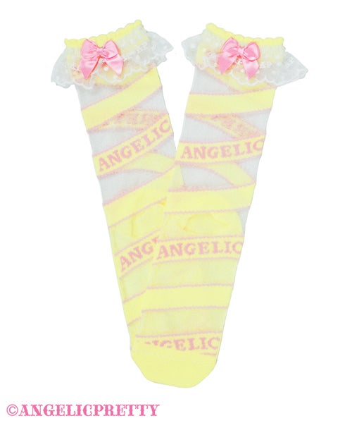 Striped Candy Crew Length Socks (2021) by Angelic Pretty