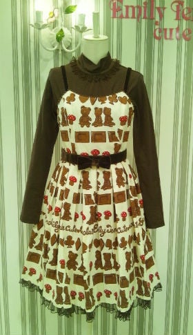Bear Chocolate Print Ribbon Belt Sleeveless OP by Emily Temple Cute