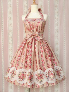 Rose Bouquet Stripe Halterneck JSK by Victorian Maiden