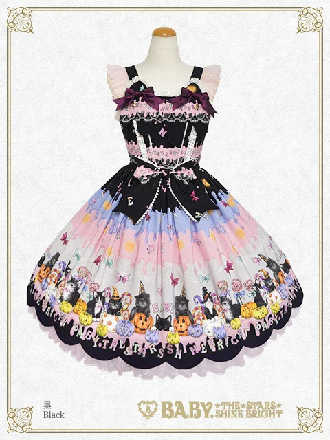 ベイビー　Soirée Au Chat Noir柄お星さまジャンスカ　ハロウィン Soirée Au Chat Noir Scallop JSK by Baby, the Stars Shine Bright