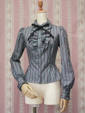 Regimental Stripe Frill Blouse by Victorian Maiden