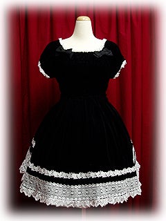 【訳あり】BABY シャーリングプリンセスJSK 黒×白 Velveteen Shirring Princess JSK by Baby, the Stars Shine Bright