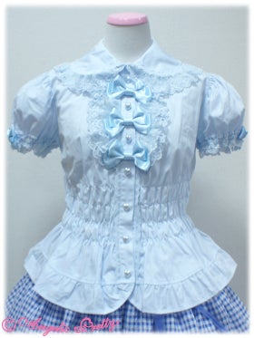 Triple Ribbon Jabot Shirring Blouse by Angelic Pretty