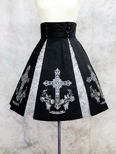 Moi-meme-Moitie ペチスカート(黒×白) Cross Rose Print Skirt by Moi-même-Moitié