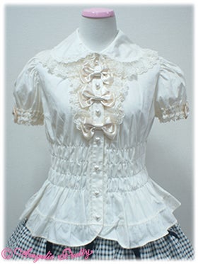Triple Ribbon Jabot Shirring Blouse by Angelic Pretty