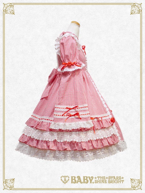 ROSE & FLARE GLOSSY チェック柄セット Sサイズ Gingham Check Creeping Rose OP and Headdress Set by Baby, the