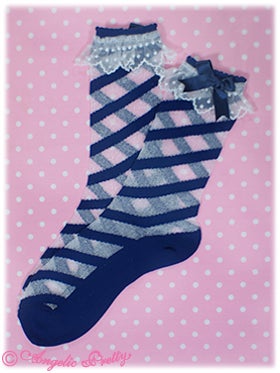 Stripe Border Crew Length Socks by Angelic Pretty