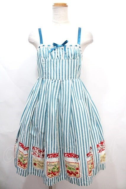 【Emily Temple Cute】ジャム柄プリントワンピース Stripe & Jam Jar Sleeveless OP by Emily Temple Cute