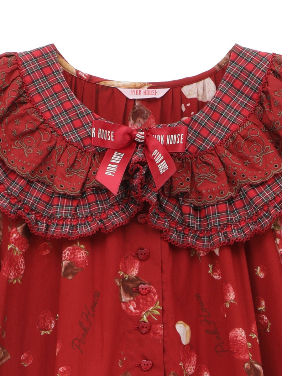 PINK HOUSE×Misako Aoki] Strawberry Choco Bear Print Midi OP by