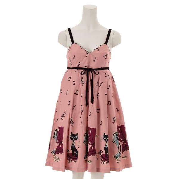 Music Note and Cat Print Sleeveless OP by Emily Temple Cute