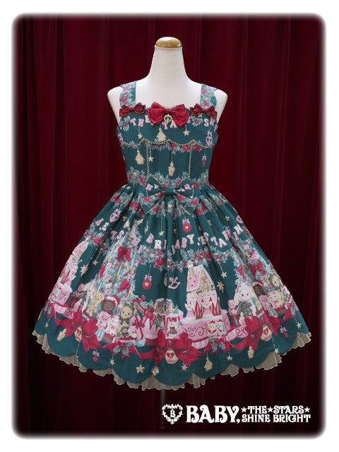 BABY くみゃちゃんたちのChristmas Holly Night 柄JSK Kumya chan's Christmas Holly Night Scallop JSK by Baby, the Stars