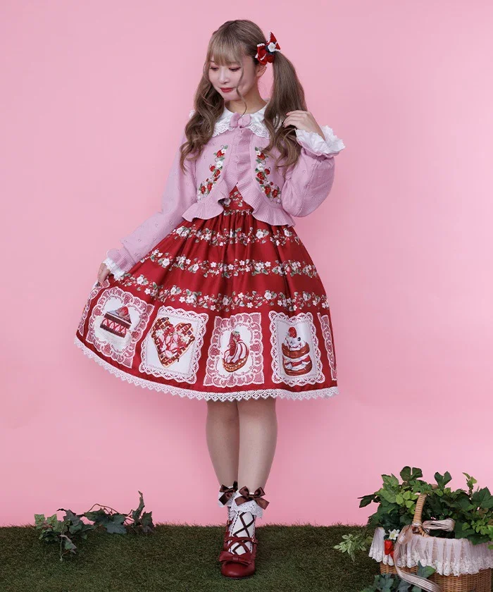 Chalmiere ~ Strawberry Embroidery Knit Bolero by Axes Femme