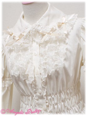 Lmn ribbon shirring blouse ホワイト Ribbon-chan Shirring Blouse with Detachable Sleeves by Angelic Pretty