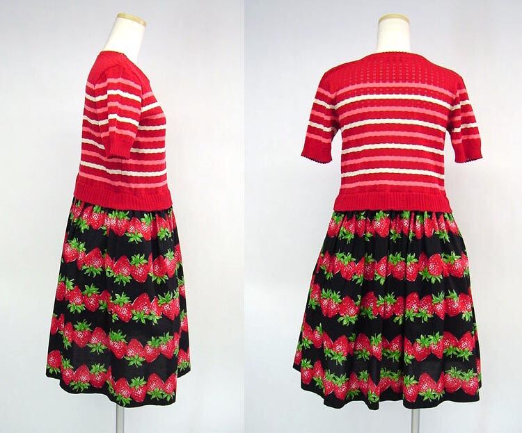 Knit Strawberry Border Trompe l'oeil OP by Jane Marple