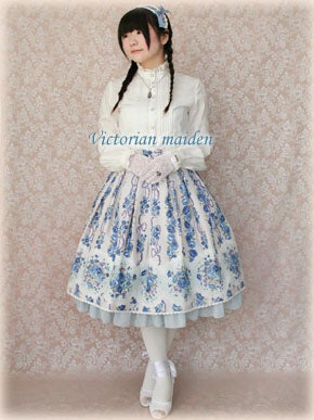 Rose Bouquet Stripe Frill Skirt by Victorian Maiden