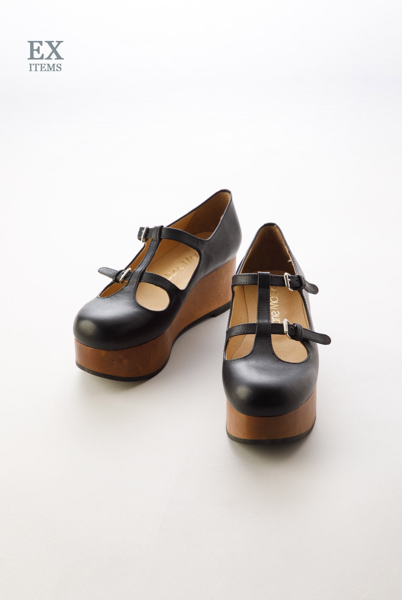 ジェーンマープル　ウッドソール2ストラップシューズ М　ブラック Wood Sole 2-Strap Shoes (2022) by Jane Marple