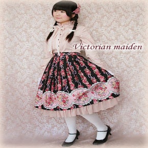 Rose Bouquet Stripe Frill Skirt by Victorian Maiden