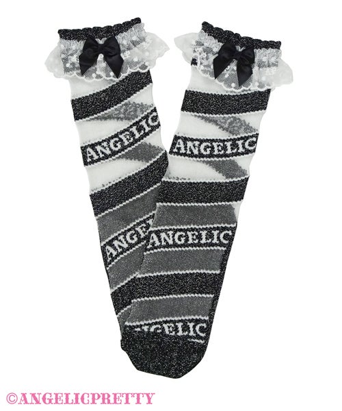 Striped Candy Crew Length Socks (2021) by Angelic Pretty