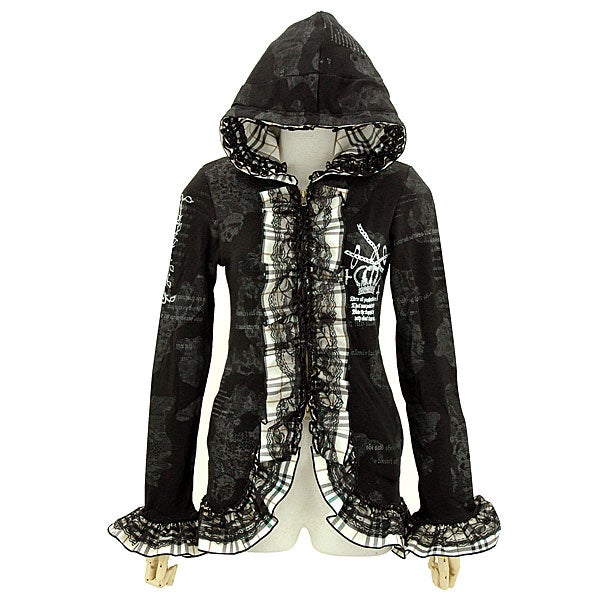 H.Jelly ~ Checkered Frill Lightweight Knit Zip-Up Parka by h.NAOTO