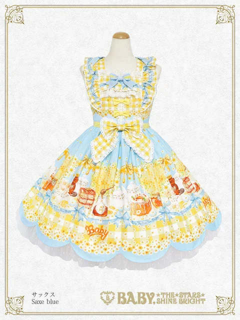 BABYTHESTARSSHINEBRIGHT コスメ柄 イエロー ジャンスカ Bee My Sweet Honey Scalloped JSK by Baby, the Stars Shine Bright