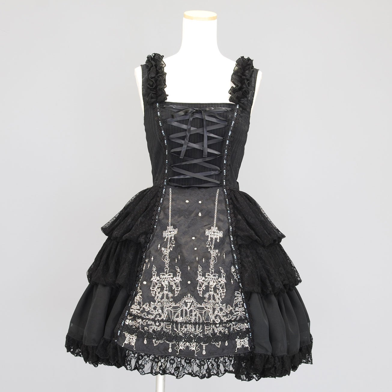 FRILL Lace-up Embroidered JSK by h.NAOTO